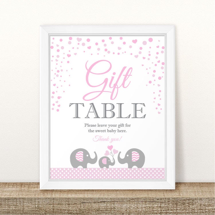 Printable Elephant Baby Shower Gift Table Sign Elephant