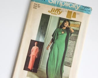 SIZE 12 7211 Simplicity Women's Dress or Caftan Top & Pants UNCUT Sewing Pattern Vintage 1970s Seventies Flowy Shirt For Stretch Knits Jiffy