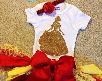 Belle-Disney Princess-Disney Princess Party-Princess Belle-Belle Outfit-First Birthday Set-Belle Shirt-Belle Oneise-Beauty and the beast-