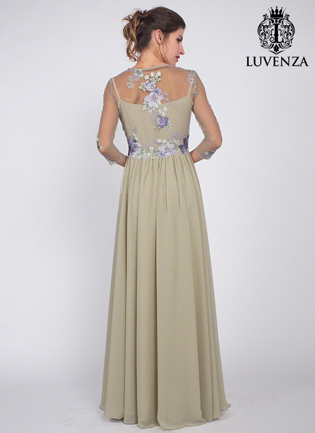 Elbow Sleeve Green Lace Maxi Dress Schiffli Lace Maxi Dress