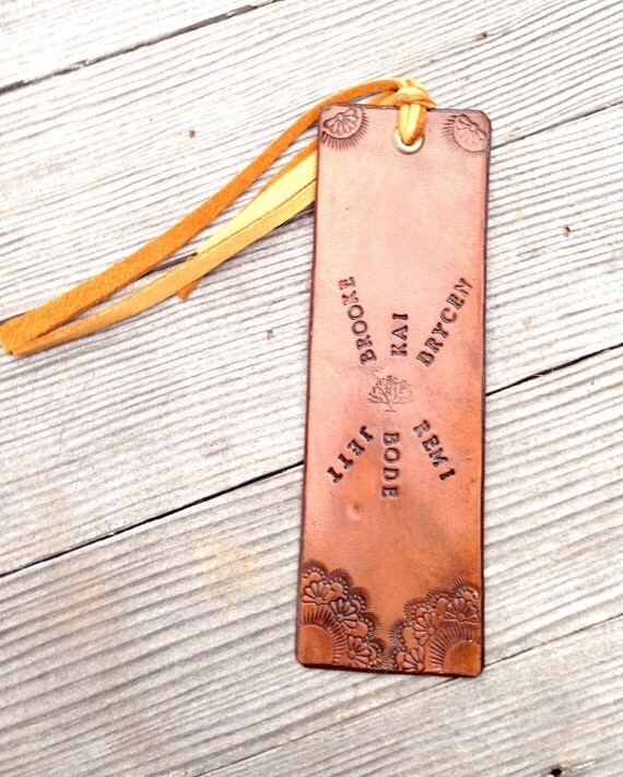 Personalized hand stamped leather bookmarks