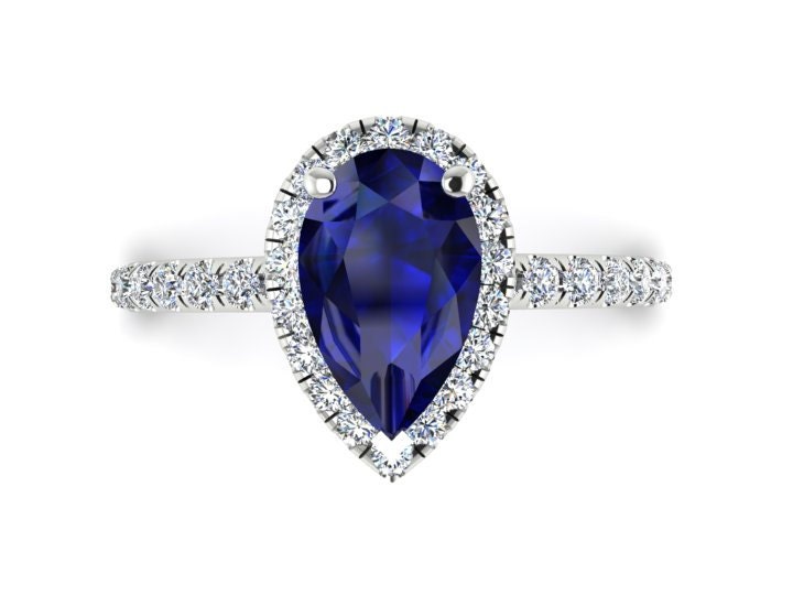 Diamond engagement ring Teardrop Sapphire by BridalRings on Etsy