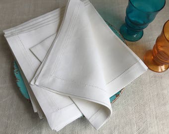 Irish Linen napkins, set of 6 unused vintage linen with hemstitched edges