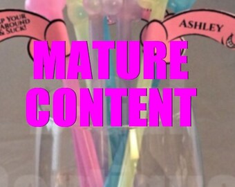 8 Glow In the Dark Penis Straws w/ FREE (not a file) Custom Penis Flags~Bachelorette Party Decorations~Pecker~Lingerie~Mature Adult Supplies