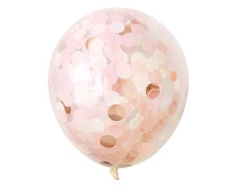 Rose Gold Confetti Balloon with Blush Pink - Choose 12, 16, 18, 36 inch - Large & Small - Ivory 1" Circle Filled - Tissue Paper Decor