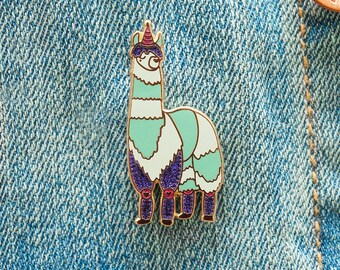 Party Animal Llama Enamel Pin with Rubber Clasp // Hard Enamel, Cloisonne, Accesories, Flair