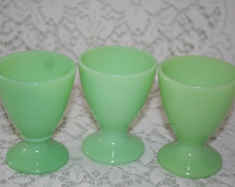 McKee Jadite Waldorf Egg Cups/Footed Dessert Cups, Skokie Green, 1930's