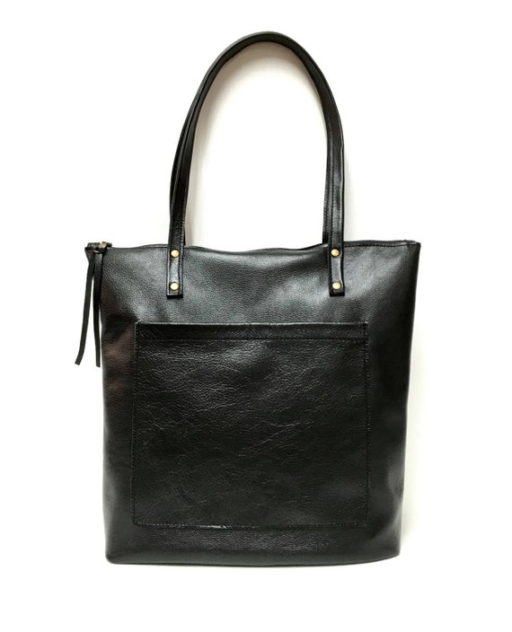 Leather tote bag with zipper closure // by AngelaValentineBags