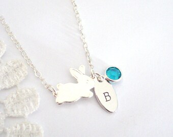 Dainty Bunny Necklace, Small Charm Necklace, Personalised Necklace, Hand-Stamped Necklace, Gift for Her, Rabbit Jewelry
