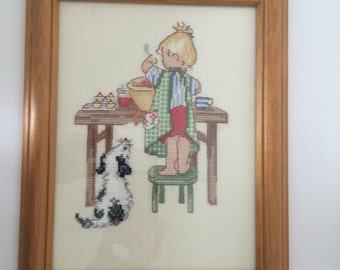 Framed Needle Point Picture, Baby Room Decor