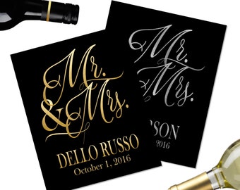 Wedding Wine Bottle Label- Wedding Gift Wine Bottle - Mr. and Mrs. Wine Label
