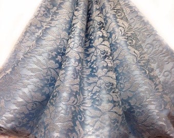 Light Blue Lace fabric by the yard, Blue Silver lace, Shimmering Lace Dress Fabric for bridesmaids Wedding lace Fabric
