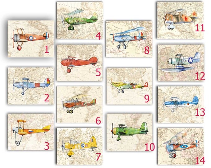Airplane decor ANY set of large prints Custom choice posters Vintage military airplanes art for boys Boys nursery wall art Transportation