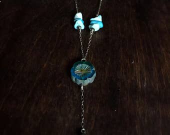Sterling Silver Turquoise Czech Glass Pyrite Necklace