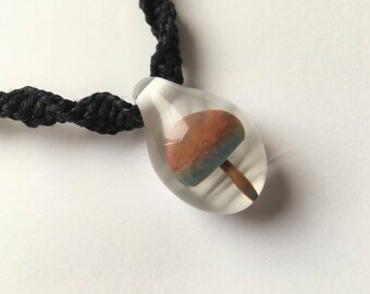 Mushroom - Hand Blown OOAK Glass Mushroom Pendant on Handmade Black Hemp Necklace - Funky Fungus Pendant - Heady Glass Pendant - Boro Shroom