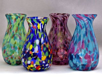 Hand blown Glass Colorful Handful of Flowers Child's Vase