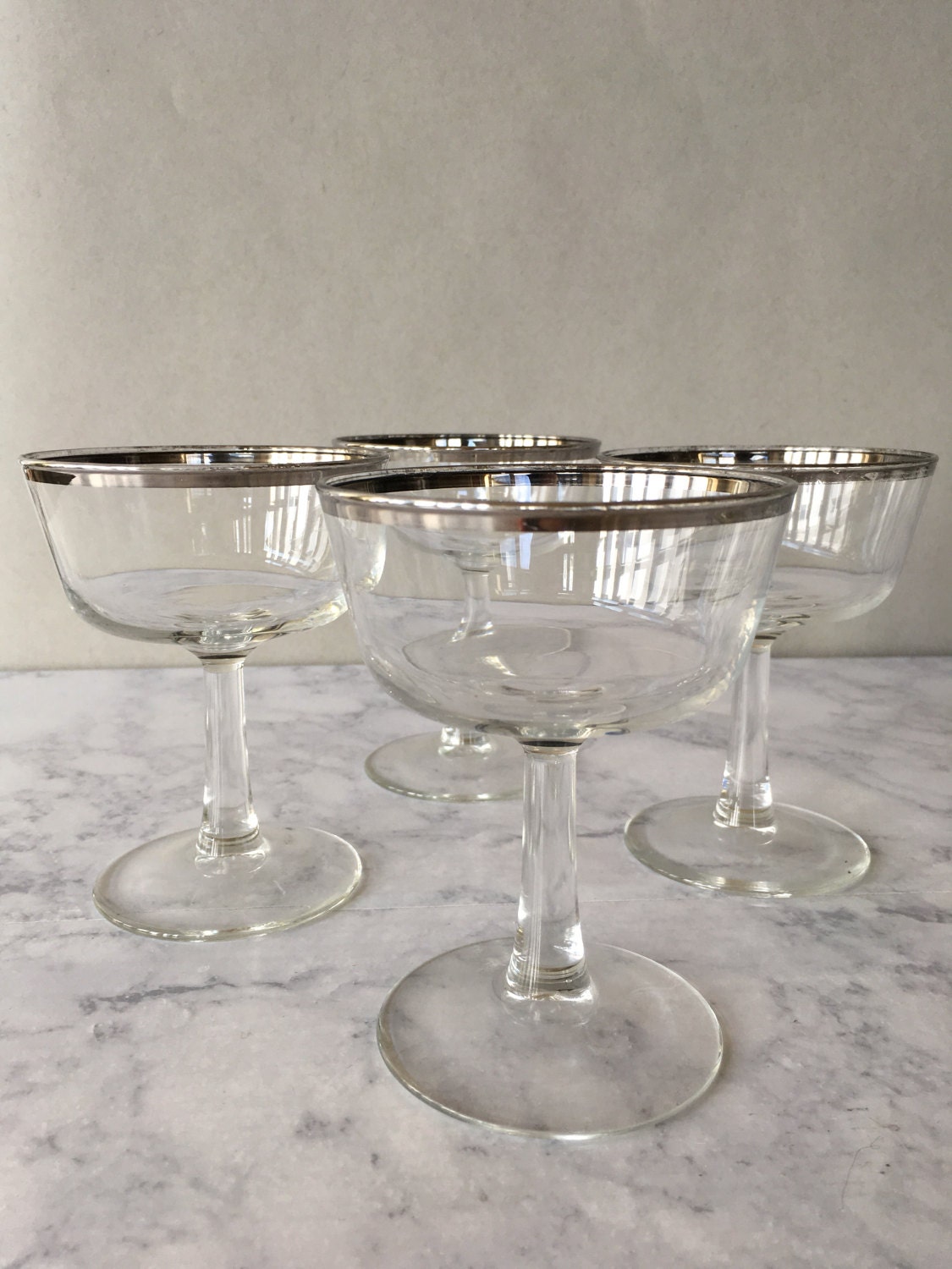 Vintage Champagne Coupes Silver Rim Champagne Glasses