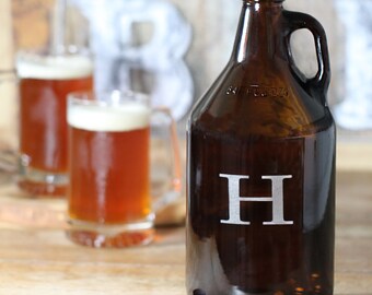 64 oz. Amber Glass Beer Growler with Single Initial (e156-1105) - Free Personalization