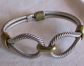 Sterling Silver and Brass Latching Bangle Bracelet from Mexico