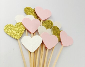 Perfect pink cream pastel and glitter cupcake toppers, flags. Romantic Rustic Wedding shower