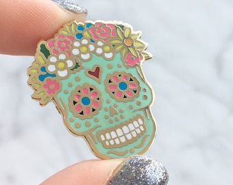 Sugar Skull Pin - Hard Enamel - Flair or Lapel Pin - Day of the Dead