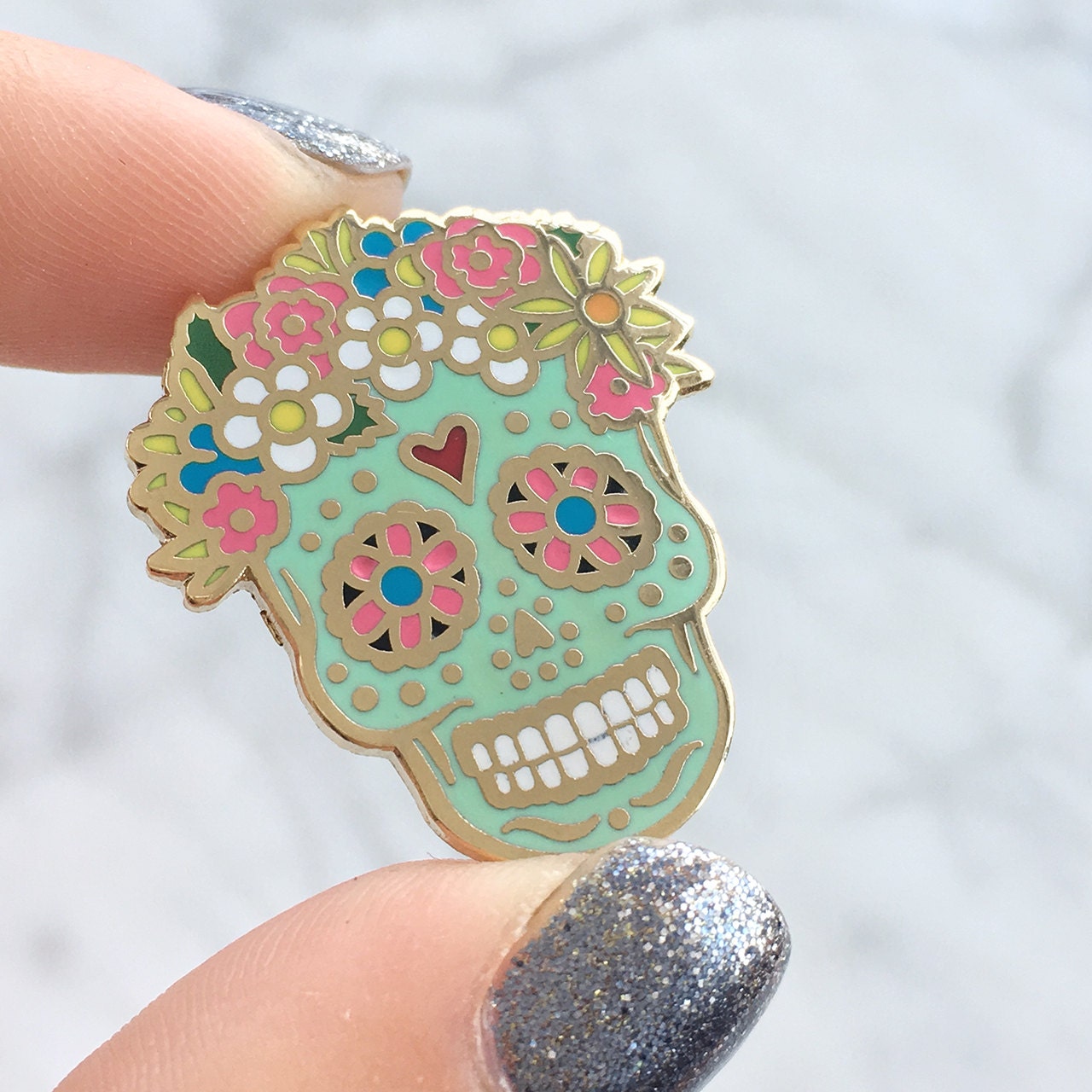 Sugar Skull Pin Hard Enamel Flair or Lapel Pin Day of
