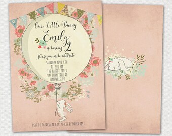 Bunny Birthday Invitation / Bunny Birthday Girl Invitation / Bunny Big Balloon Birthday Invitation / DIY Printable