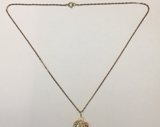 Storewide 25% Off SALE Vintage 10k Gold Berries & Leaf Two Tone Designer Pendant With Gold Filled Chain Necklace Featuring Highly Detailed F