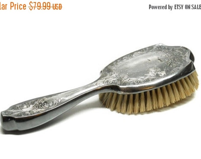 Storewide 25% Off SALE Vintage D & Co Silver Plated Vanity Hairbrush Featuring Victorian Style Embossed Scrolling Design