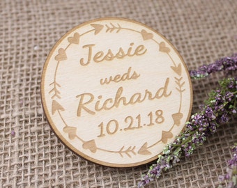 Boho Wedding, Save The Date Magnets, Rustic Wooden Save The Date Magnet, Circle Wood Boho Wedding Magnet, Custom Boho Wedding Decor