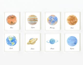 Space art, Solar System Print, Planet prints, Astronomy Art, Set of Prints, Children Art, Space poster, Outer space Art
