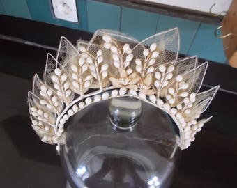 Antique French Brides Wax Crown. Wedding Corsage. Antique French Wax Orange Blossom Wedding Tiara. Wax Wedding Tiara