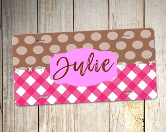 Pink personalized car tag, Custom Vanity plates, dot car accessory, Custom Vanity plates, personalized car tag, unique license plate