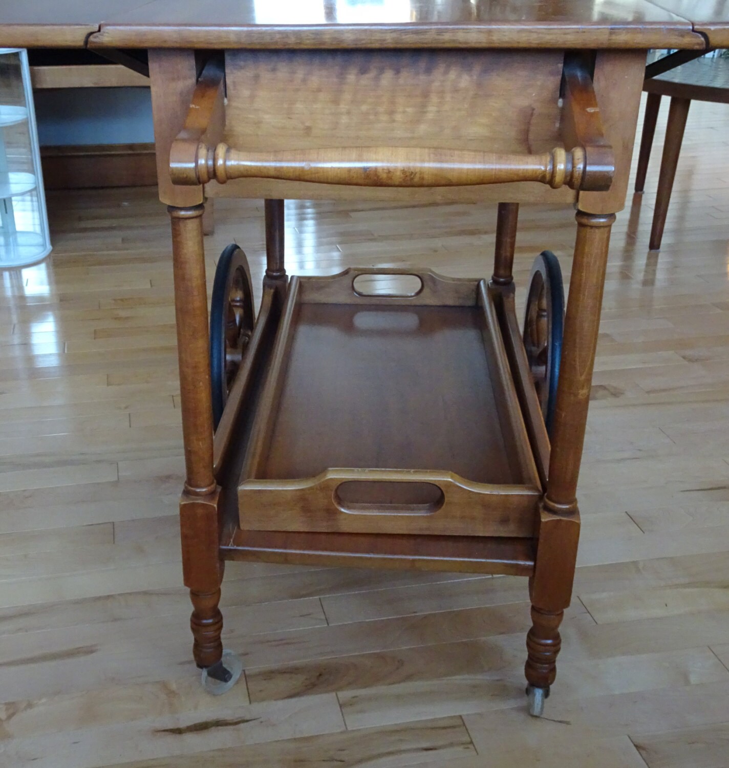 Vintage Maple Wood Drop Leaf Tea Cart Beverage Cart and