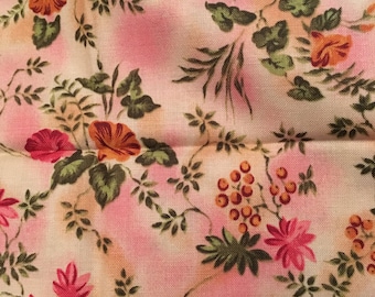 Pink Cotton Fabric, Beth Ann Bruske for David Textiles, Floral Fabric, Quilting Fabric, Half Yard