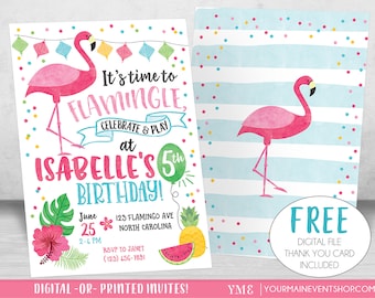 Flamingo Invitation, Let's Flamingle Invitation, Flamingo Birthday Invitation, Luau Pool Party, Summer Printable Invite, Tutti Frutti