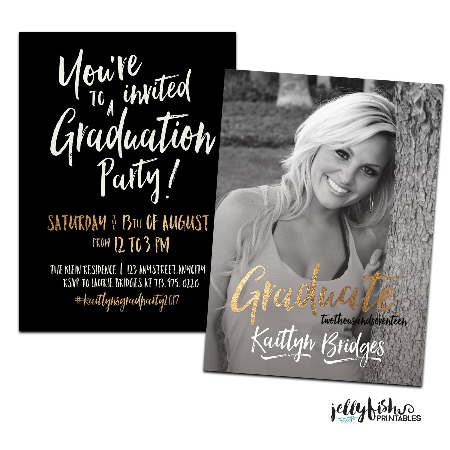 Black and Gold Graduation Announcement & Graduation Party