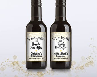 Party Favor Mini Wine Bottle Labels, Customized - Bridal Shower, Wedding, Engagement - Gold Confetti Dust - DIY Print, Printable PDF - #GCD