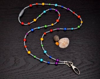 Rainbow Beaded Lanyard - Breakaway Lanyard - ID Lanyard - Key Lanyard - Teacher Lanyard - Office Lanyard - Teacher Gift - Rainbow Lanyard