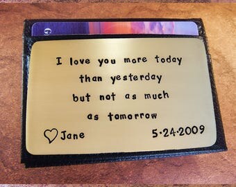 8th Anniversary Gift, Traditional Bronze , Love Reminder Card, Bronze Wallet Insert, Unique Gift For Him, Eighth Anniversary