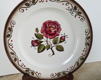 Two (2) Metlox Poppytrail Provencial Rose Vintage Dinner Plates; 1958-1961; Made in California USA