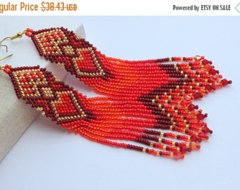 SALE 25% Her Valentine gift Fringe Earrings statement earrings heart Extra long earrings gift for her red Earrings for bridesmaid ruby red