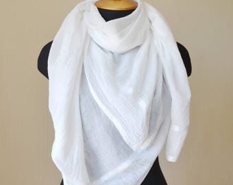 White scarf Wedding shawl wife gift|for|her Bridal shawl White shawl Cotton scarf romantic gifts summer scarf fashion scarf birthday gifts