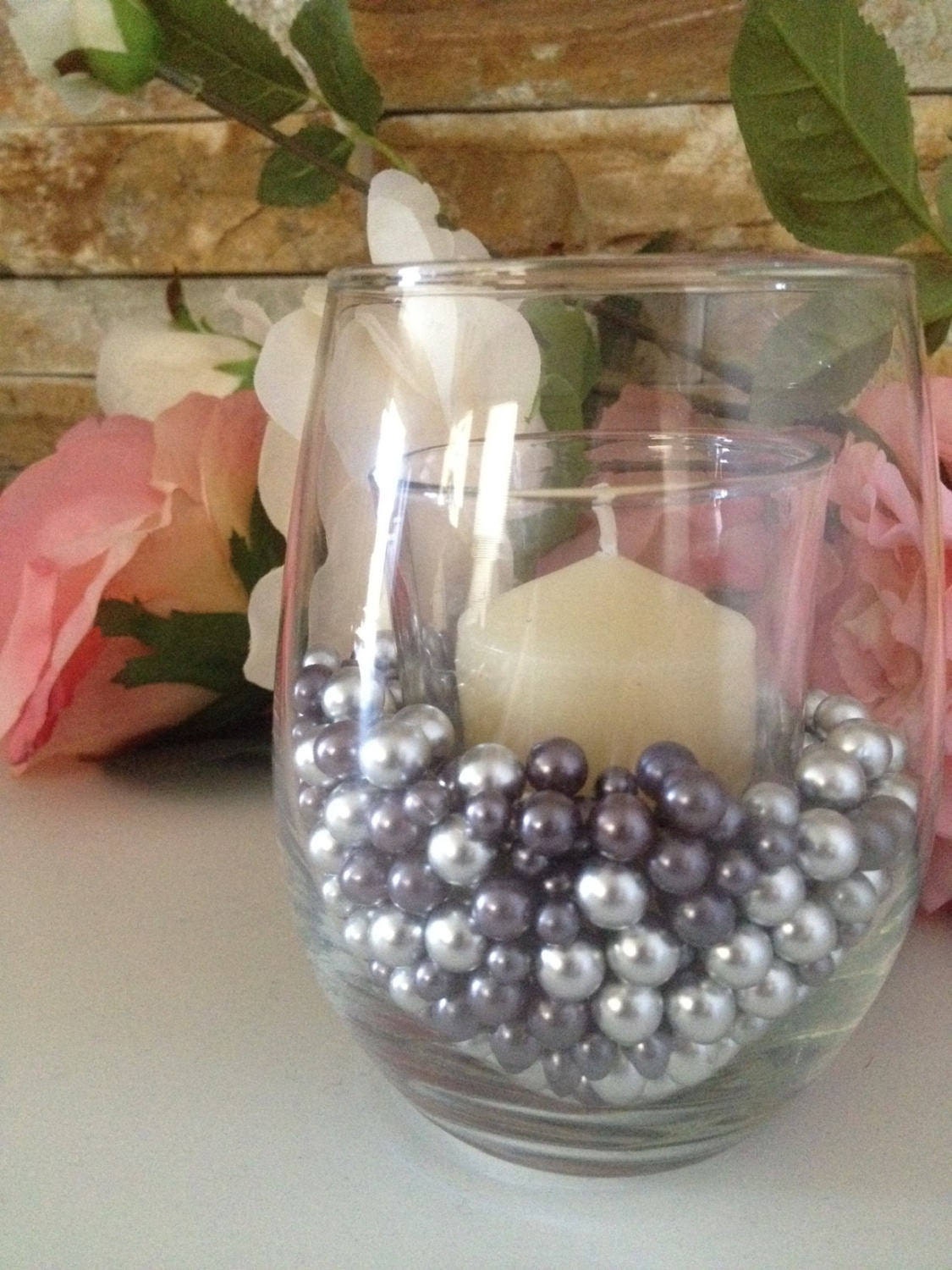 Gray/Silver Pearls 400pc For Candle Vase Fillers Table