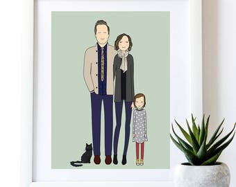 Custom Family Portrait | personalized fathers day, illustration, wall art, personalized drawing, anniversary gift with free print