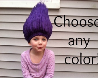 Troll hair, Troll wig, Troll costume wig, Troll Halloween costume, Troll birthday party outfit, Costume wig, Costume hair, Kids wig