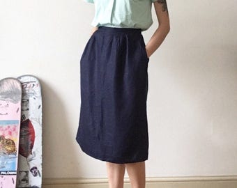 Navy Skirt / Pockets / Casual / Tea Party / Made in USA / Comfy
