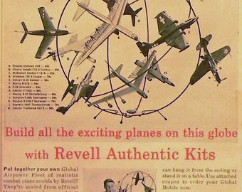 1957 Revell Model War Planes Matted Vintage Print