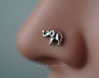 nose ring nose stud nose piercing sterling silver tiny baby elephant animal boho bohemian jewelry 20g ~2E02