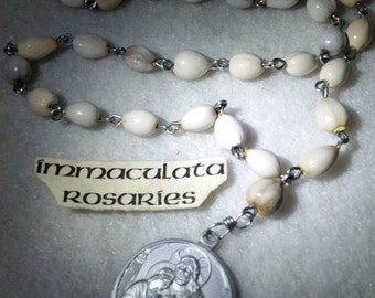 Blessed Sacrament chaplet, hand made traditional aluminum medal, Job's tears, natural seed pods. prayer beads